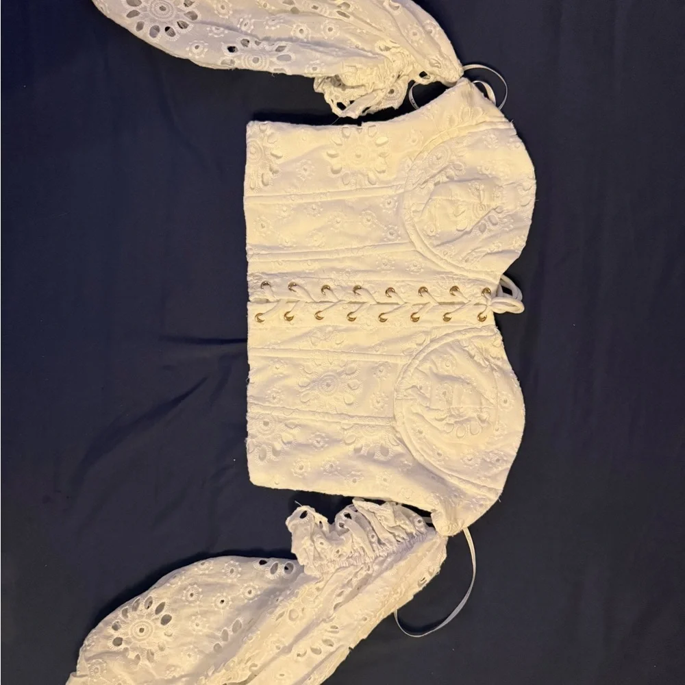 Lulu's White Eyelet Off-Shoulder Blouse - Picture 2 of 3